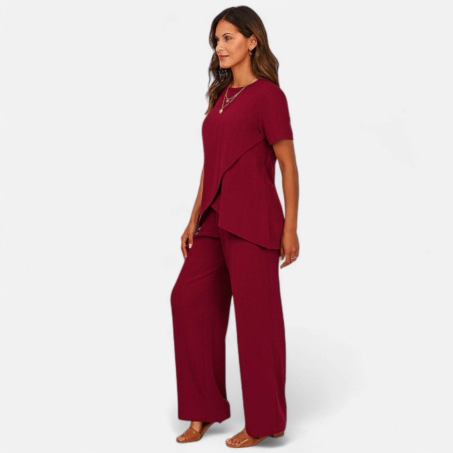 Old Monarchy | Women’s Asymmetrical Two-Piece Set – Textured Elegance with Wide-Leg Trousers & Sculpted Top